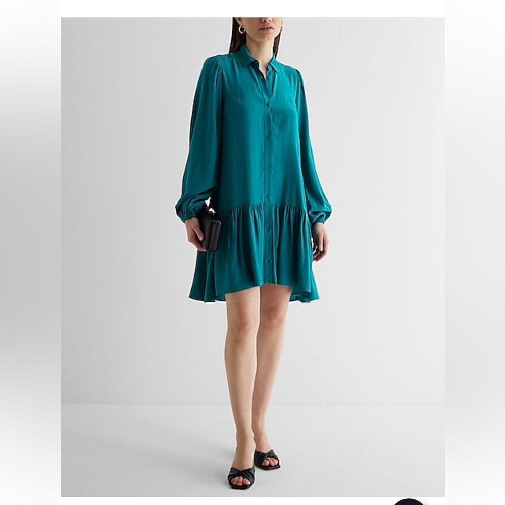Express Ruffle Hem Oversized Shirt Dress